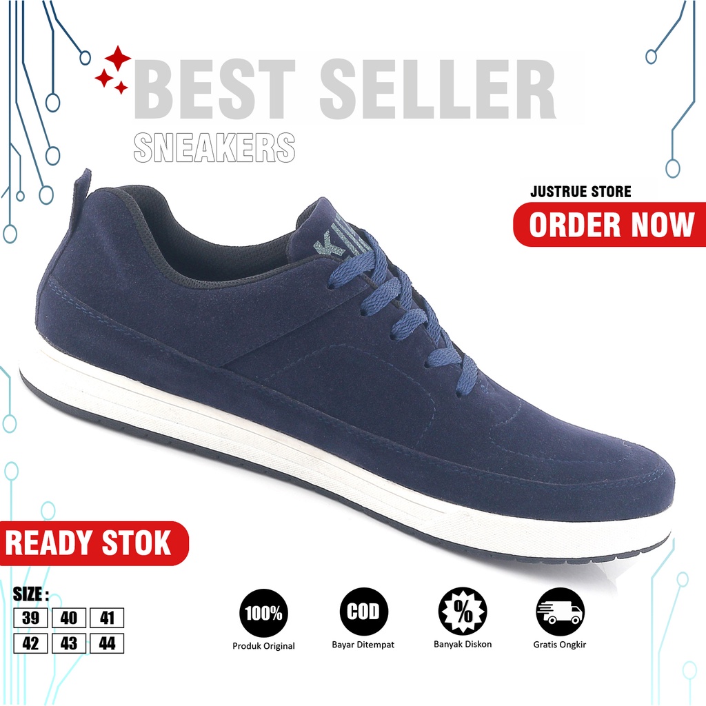 Justrue Sepatu Pria Sneakers Biru Navy Original 100% 483