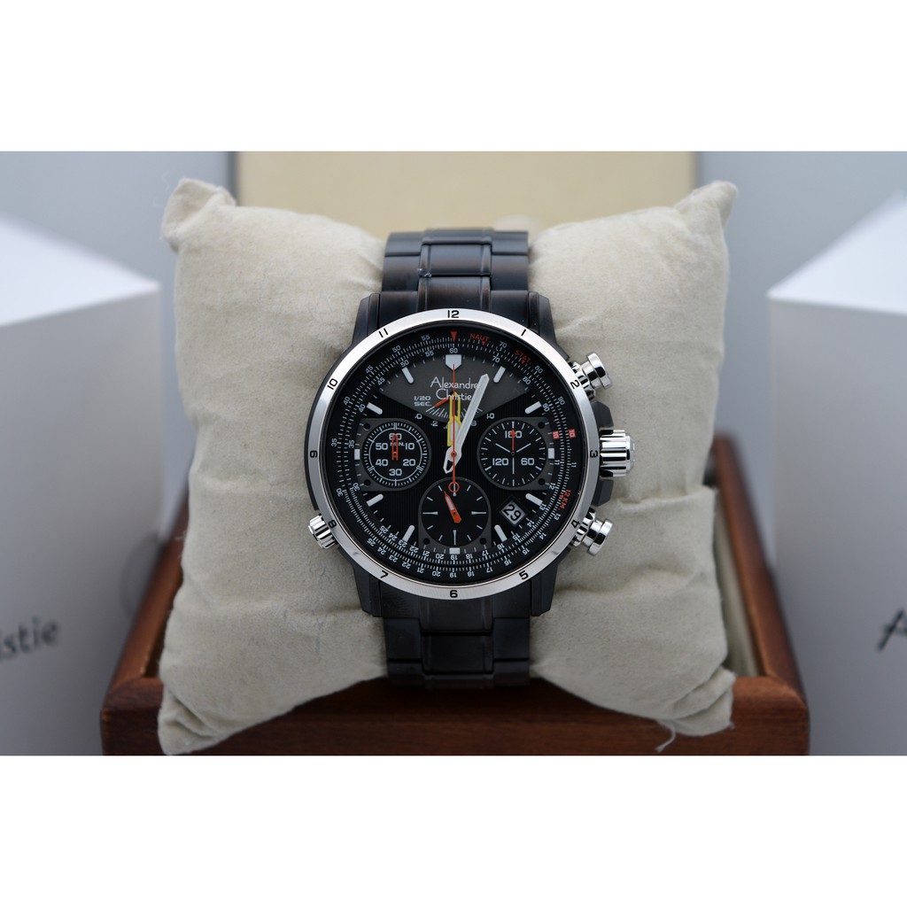 Alexandre Christie AC 6394 Black Silver Ceramic for Men Original