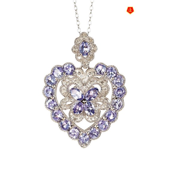 [Ready Stock]Full Diamond Amethyst Zircon Butterfly Pendant Women's Heart-Shaped Necklace