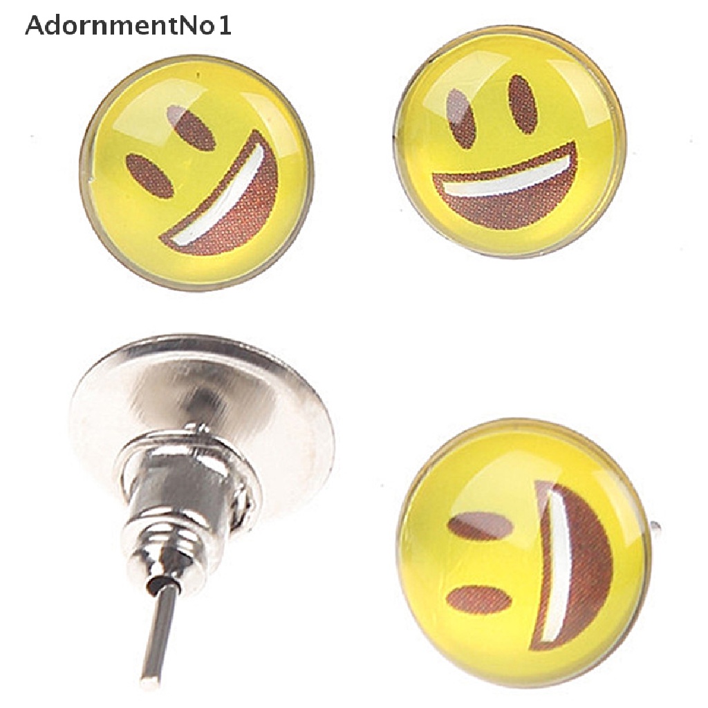 (AdornmentNo1) 36 Pasang / Set Anting Tusuk Motif Emoji / Smiley Face Warna Kuning Untuk Wanita