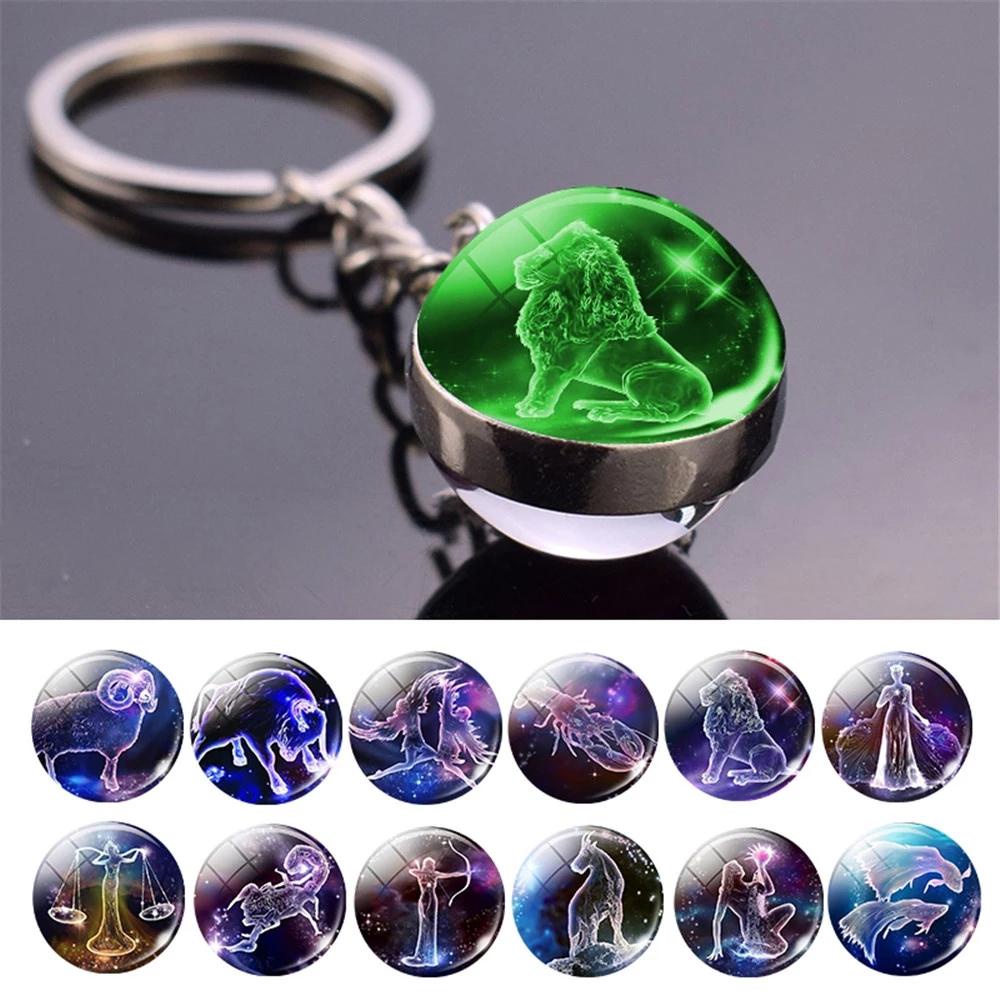 Lily Gantungan Kunci Membuat Hadiah Teman Hadiah Ulang Tahun Zodiac Constellation Glow Keychain