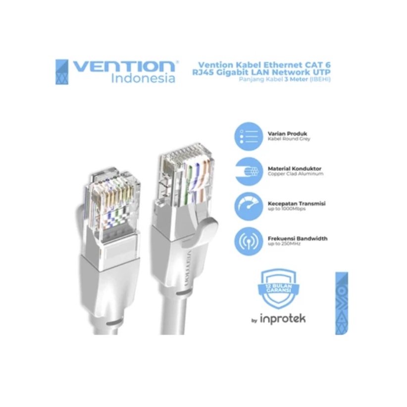 [3M] Vention Kabel LAN Cat6 UTP Gigabit Ethernet RJ45 Black Hitam