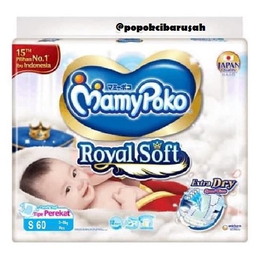 MamyPoko Royal Soft Perekat S60/M56/L48/XL40/XXL32/popokcibarusah