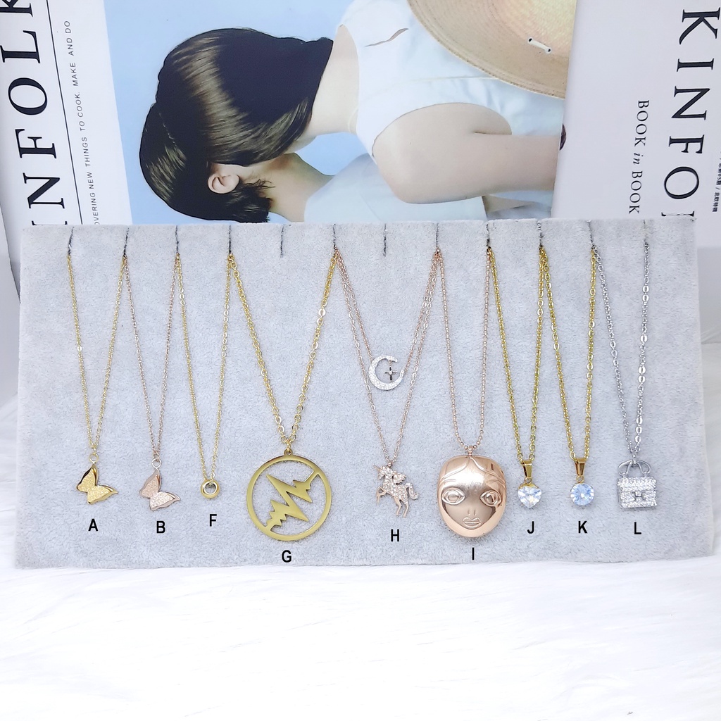 Kalung Titanium Hijab Bulat Kupu Polos Kpop Kdrama Anti Karat Selamanya - BN279