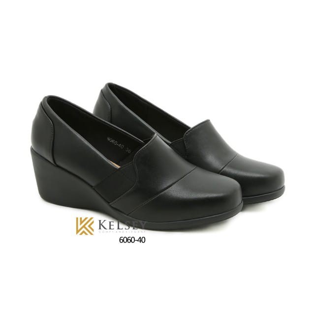KELSEY SEPATU WEDGES KERJA NYAMAN KANTORAN KUALITAS BAGUS 6060-40 - BLACK, 36