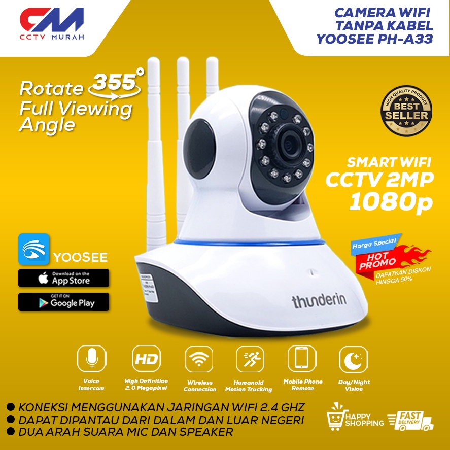 CCTV 3 Antena Wireless Smart Camera HD 1080P 2 MP Auto Tracking BISA KOMUNIKASI DUA ARAH Camera APLIKASI YOOSEE