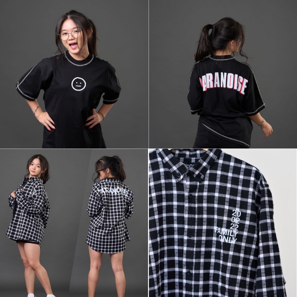 Paranoise Vol 11 Flannel Black White Tee Face Smiley White Original