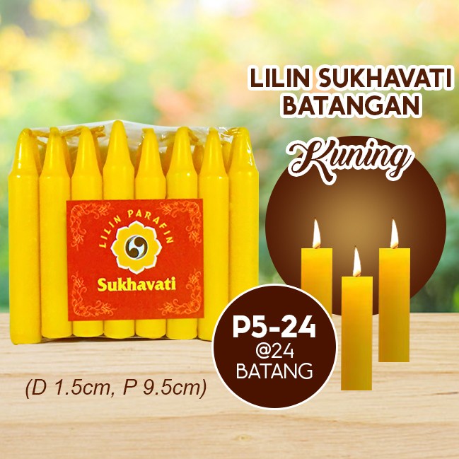 Lilin Batang Sembahyang Sukhavati P5-24 Kuning