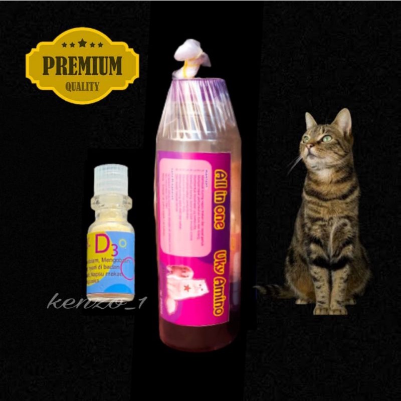 Paket Obat Kucing D3 dan Vitamin Uky amino 250ml Anti Biotik untuk Virus Demam Anti Nyeri Saraf Bengkak Radang Tidak Dapat Jalan Normal Lumpuh Tiba-Tiba Bengkak Akibat Jatuh Nafsu Makan Menurun Karena Sakit