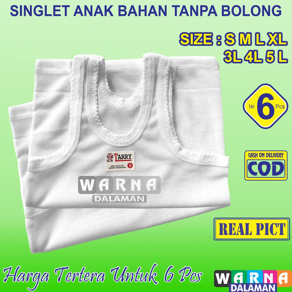 6 Pcs Singlet Bahan Tanpa Bolong Anak Khusus Warna Putih Usia 0-12 Tahun Kaos Dalam Kutang Anak Laki Dan Perempuan WARNA DALAMAN