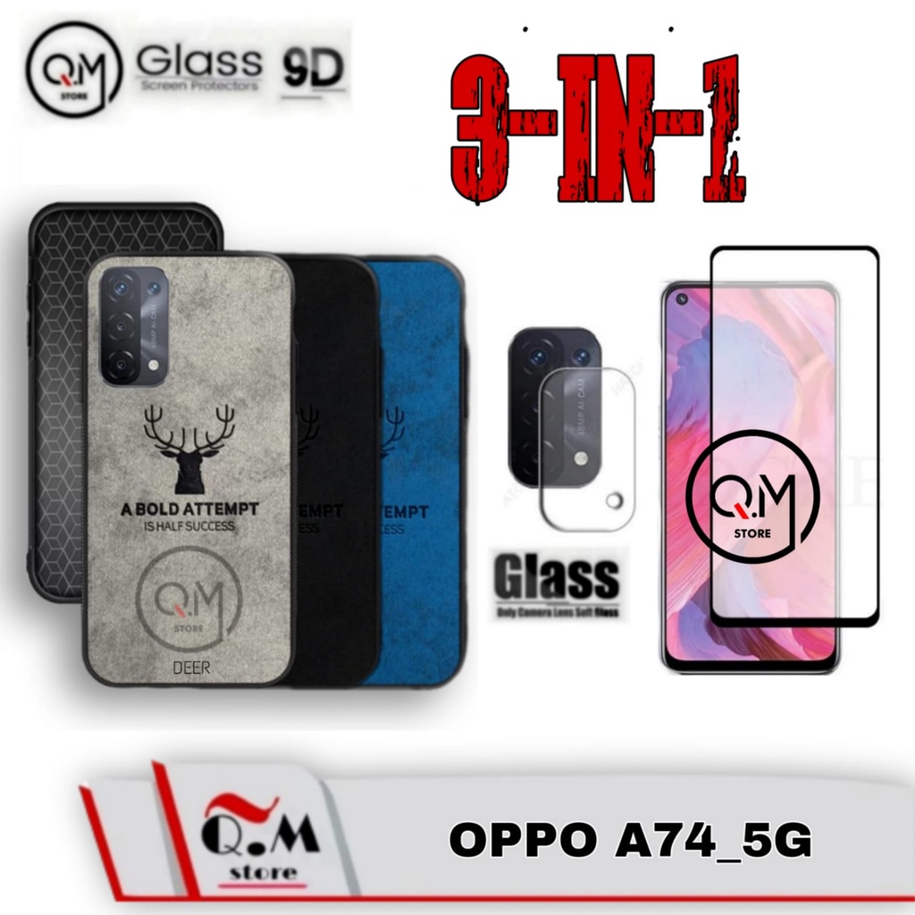 PAKET 3 IN1 Case Deer Oppo A74 5G Softcase Deer High Quality Pelindung Back Cover Bonus Tempered Glass Layar Plus Camera Casing Oppo A74 5G