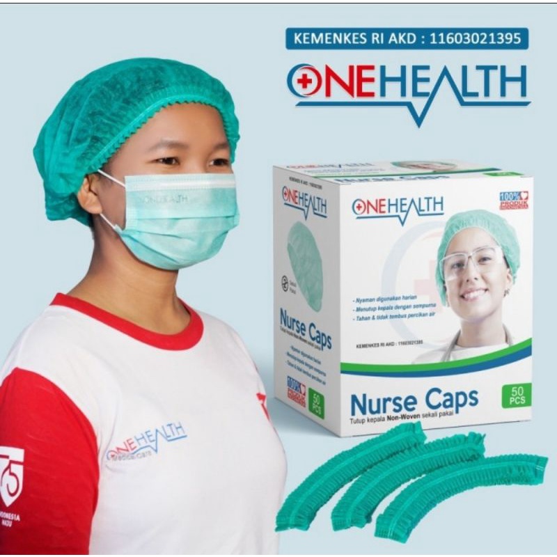 NURSE CAP HAIR CAPS ONE HEALTH PENUTUP KEPALA MEDIS