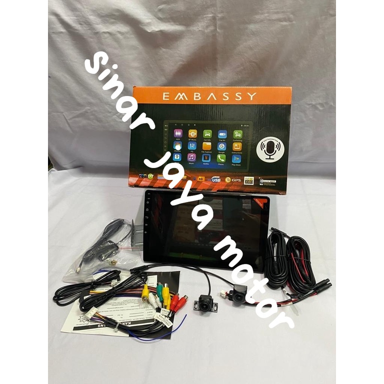 Paket Embassy Doubledin Android 10'' Inch 2/32GB + Camera DVR depan belakang bisa untuk ngerekam