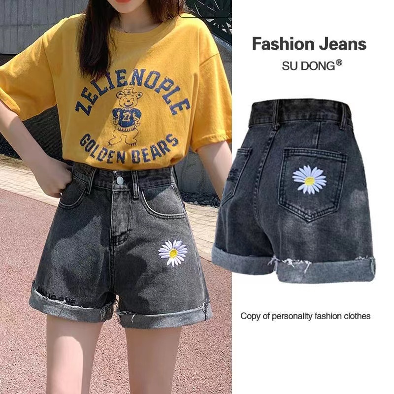 【Cewek_id】Celana hotpants jeans pendek wanita korean style high waist  jens kekinian short perempuan preloved