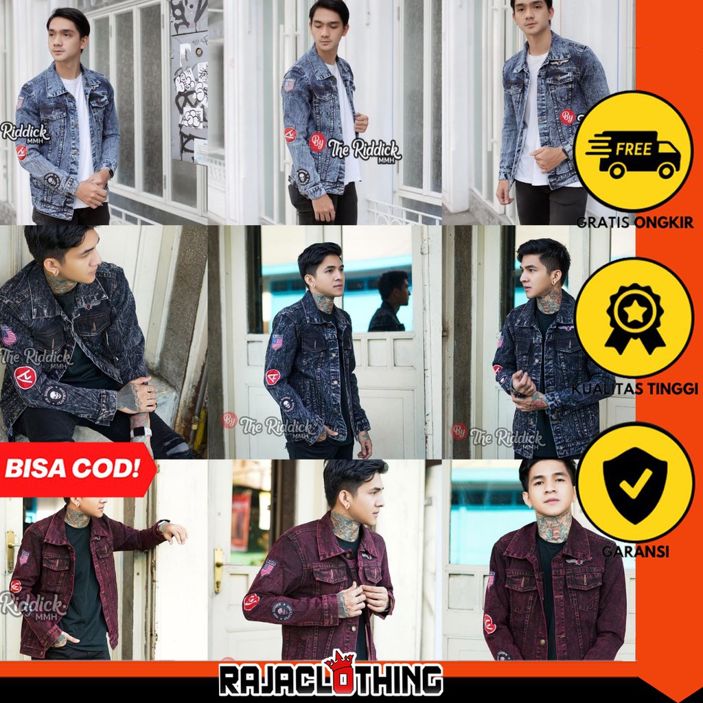 RCL - JAKET JEANS PRIA EMBLEM - JAKET DISTRO DENIM SANDWASH SALVIO HEXIA TIDAK LUNTUR