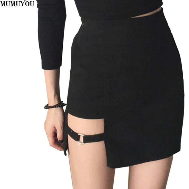 Sexy Ladies Asymmetrical Skirt High Waist Gothic Punk Dance Clubwear Short Mini Bodycon