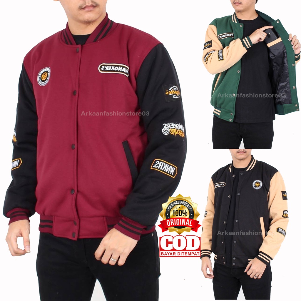 AKN - JAKET BOMBER PRIA TERBARU PREMIUM / JAKET BOMBER BASEBALL COWOK TENAL DAN NYAMAN / JAKET VARSITY ORIGINAL WANGKERS