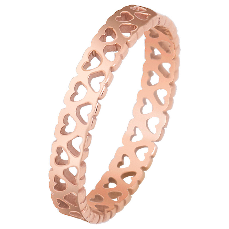 Cincin Bentuk Hati Ganda Bahan titanium steel Warna rose gold Untuk Wanita