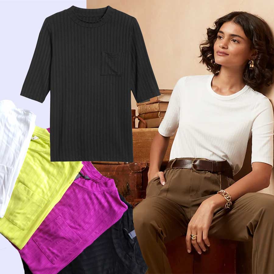 BLOUSE WANITA BREP645 RIBBED ELBOWSLEEVE TEE-1