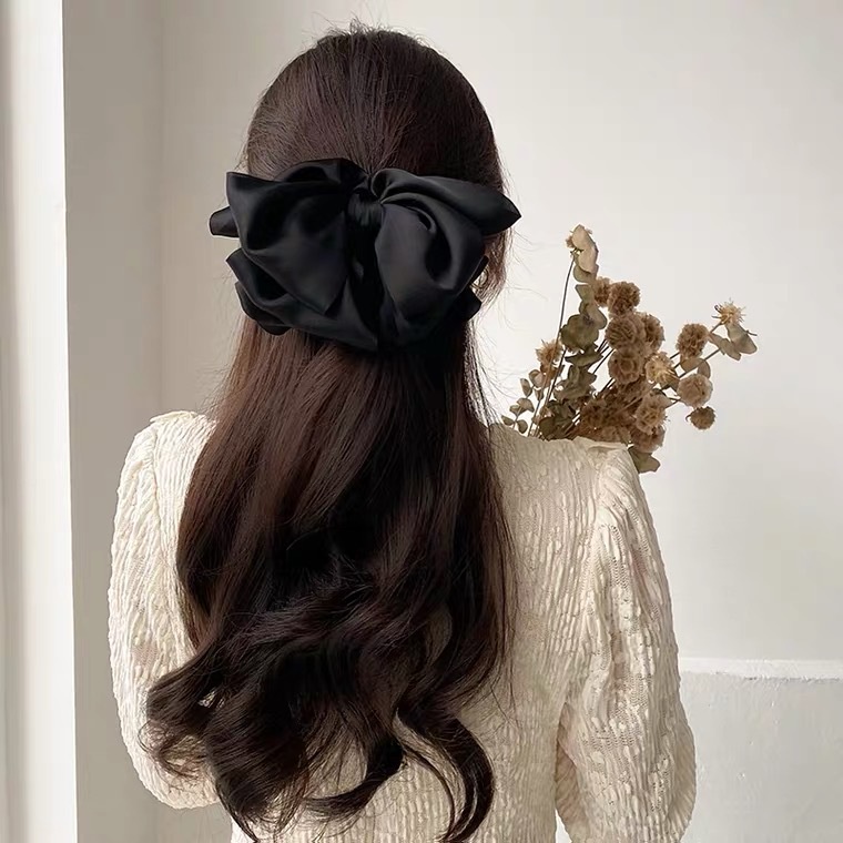 JEPIT RAMBUT PITA BESAR ELEGAN SATIN FRENCH RETRO BOW SILK BIG FAIRY FEMINIM RIBBON HAIRCLIP BESAR BLACK COLOR WARNA HITAM HAIR SNAP AKSESORIS ACCESSORIES PIN KOREA PRINCESS STYLE