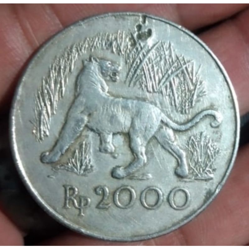 UANG KOIN KUNO INDONESIA 2000 RUPIAH MACAN JAWA BAHAN PERAK ASLI TERMURAH