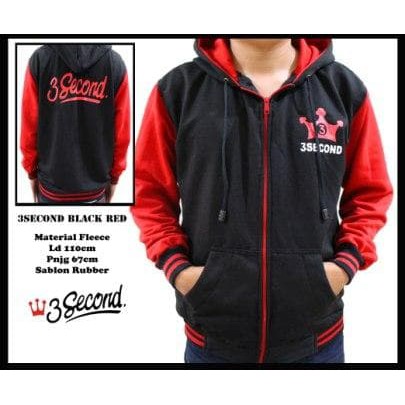 JAKET HOODIE SWEATER 3SECOND ORI ALA DISTRO HITAM COMBI MERAH PREMIUM