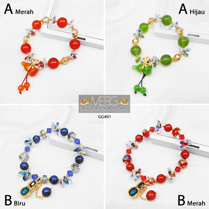 Meeg Acc - Gelang Batu Cristal Free Box Aksesoris Fashin Wanita Gelang Tangan Titanium Serut GG#01