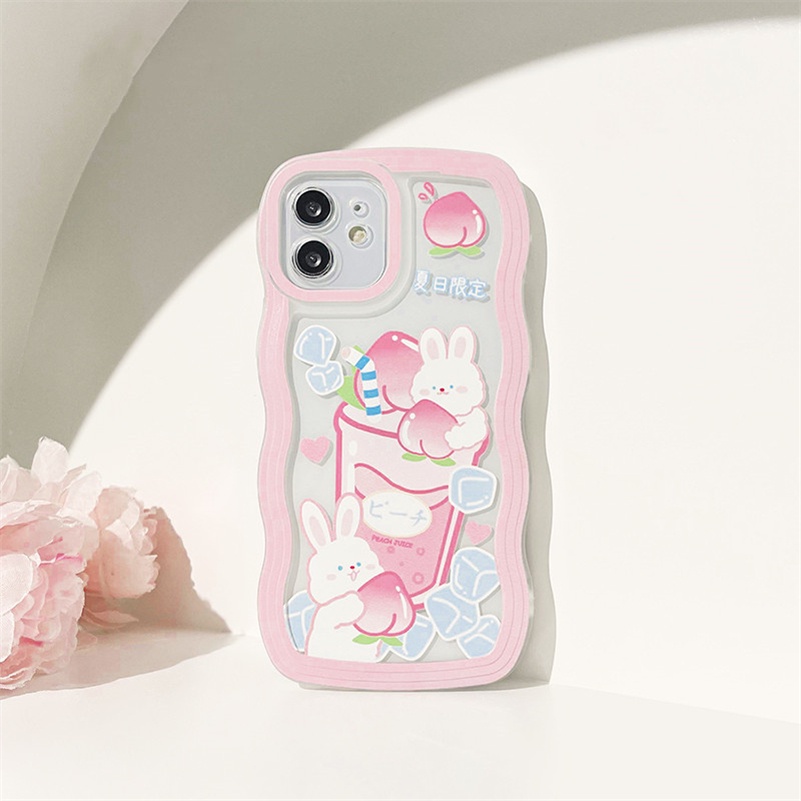 Soft Case Silikon Transparan Motif Kartun Peach Rabbit Untuk iPhone 13 12 11 Pro Max X Xr Xs Max SE 8 7 6 6s Plus