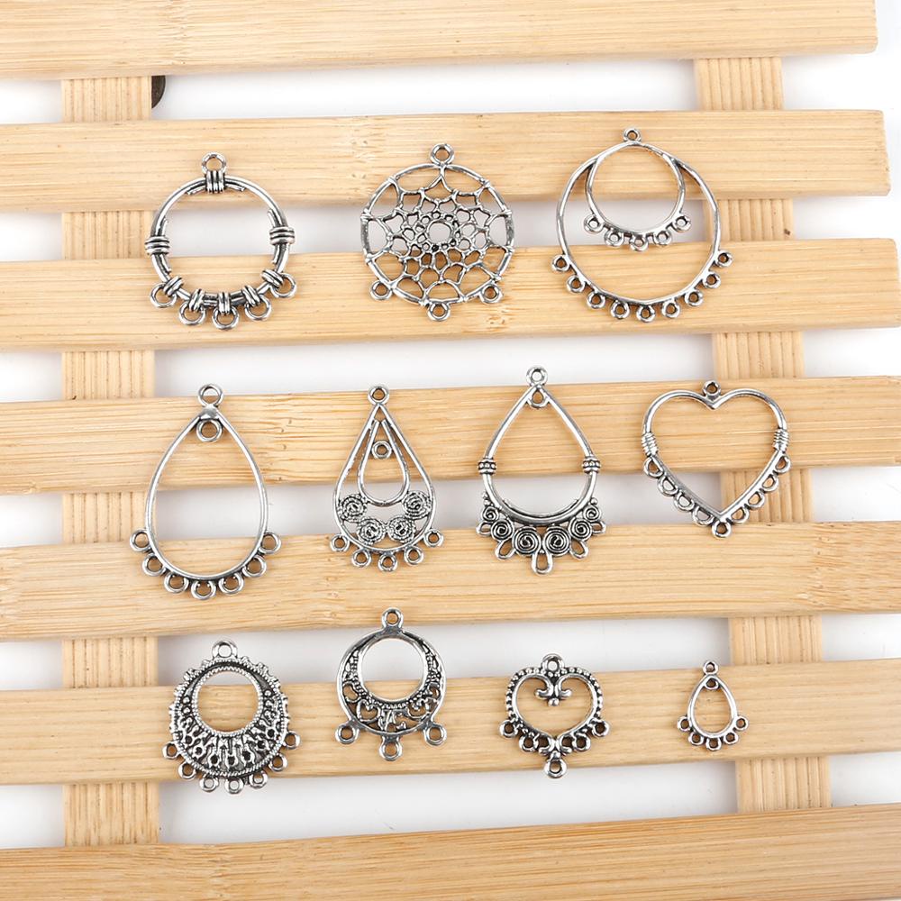 10 Pcs Antik Warna Perak Logam Paduan Vintage Anting-Anting Pesona Konektor untuk Membuat Perhiasan Diy Anting-Anting Temuan Aksesoris