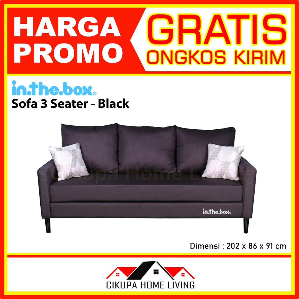 SOFA 3 SEATER MINIMALIS IN THE BOX POCKET SPRING ORIGINAL / SOFA 3 DUDUKAN INTHEBOX - Black
