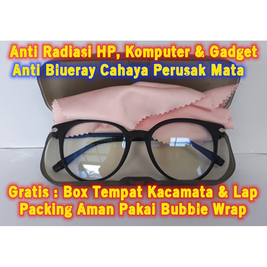 Kacamata Wanita Pria Anti Radiasi HP Komputer Gadget Frame Bulat Anti Sinar Biru Blue Ray Free Kotak