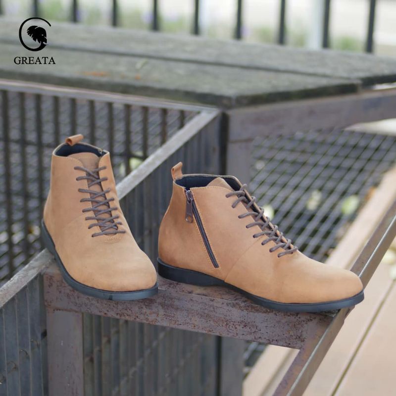 SVERKER CAMEL x GREATA | Sepatu Boots Zipper Pria Original Kulit Asli Casual Semi Formal Kerja Gaya