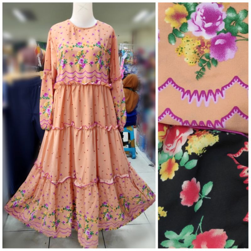 Gamis bangkok remaja wanita motif bunga import