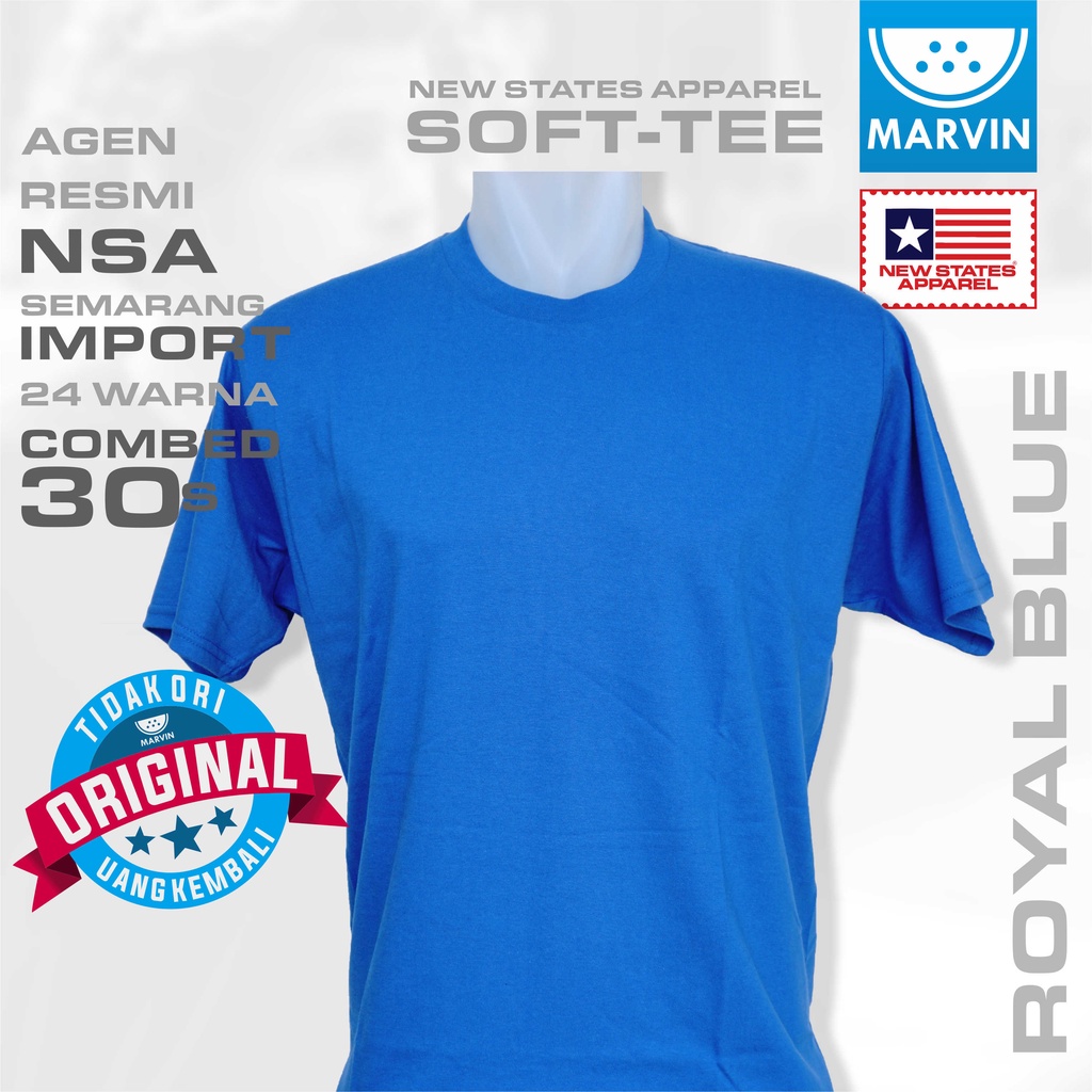 Kaos lengan pendek polos biru new states apparel import 30s tshirt soft-tee royal blue custom sablon