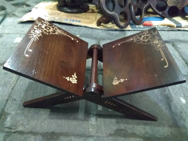 (BISA COD) REXAL BUNGA UKIR BUNGA BAHAN KAYU JATI UKURAN 14x35 cm - MEJA BACA KITAB SUCI ALQURAN