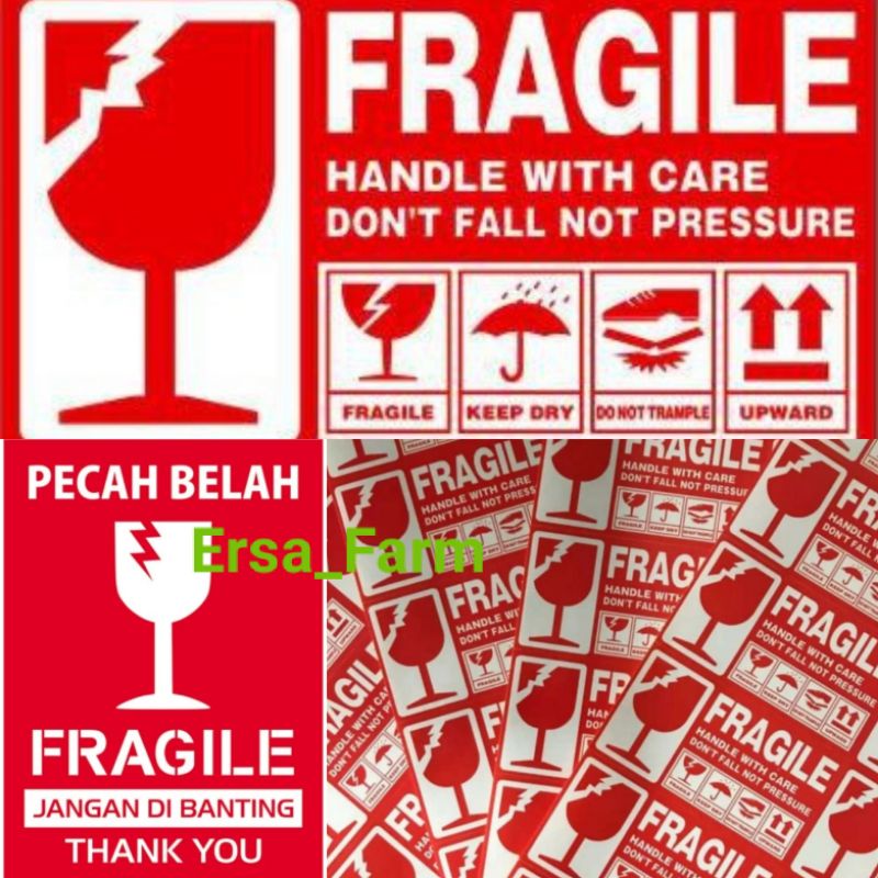 STIKER FRAGILE MERAH/STICKER LABEL PENGIRIMAN OLSHOP/STIKER MURAH.