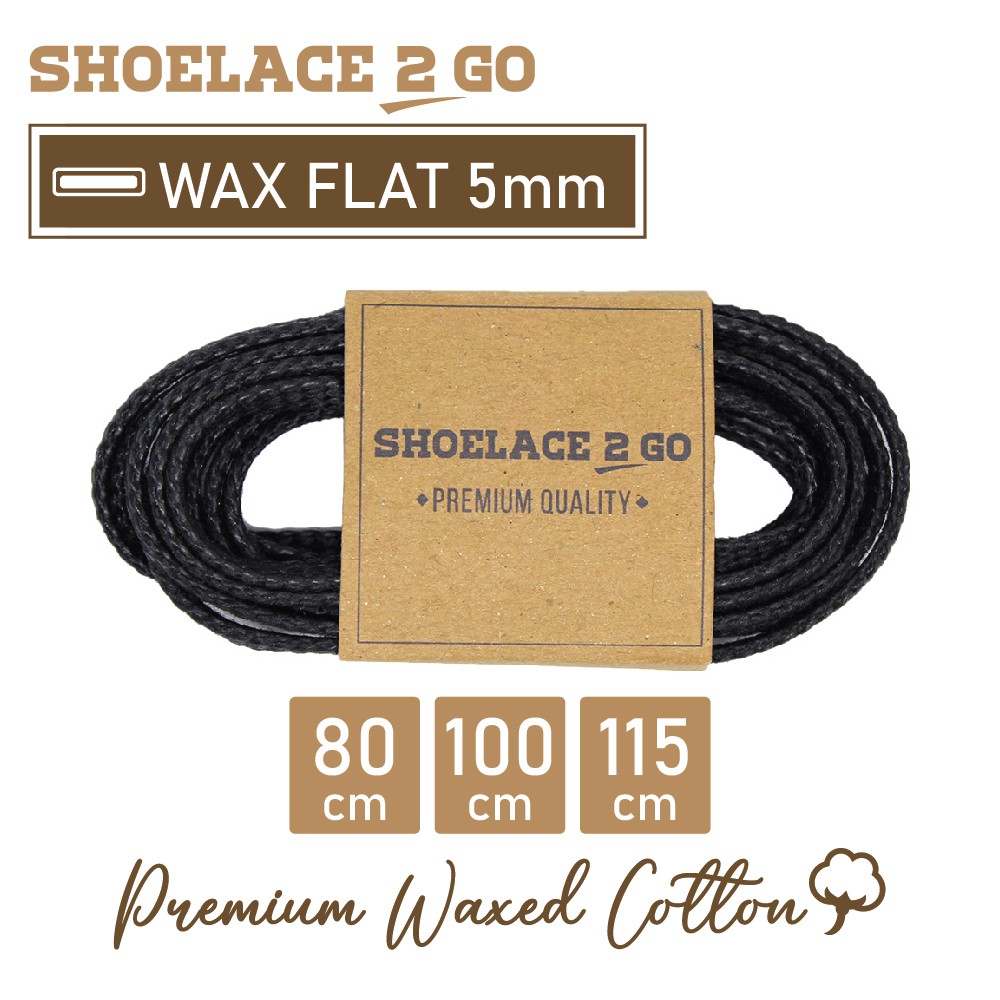 SHOELACE 2 GO PREMIUM TALI SEPATU LILIN WAX GEPENG PIPIH FLAT - WF5 - B1 - BLACK - 5MM