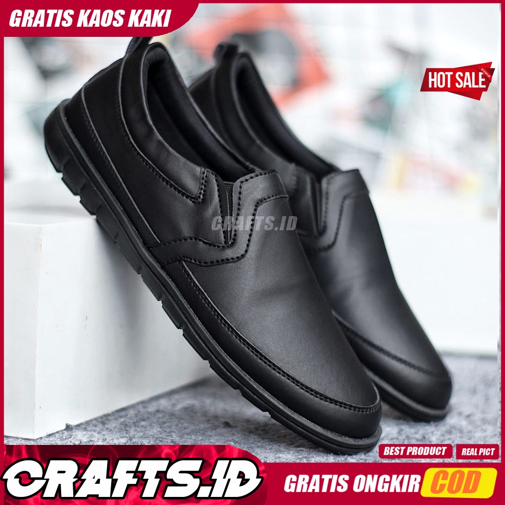 CRAFTS X KAIJIN Sepatu Casual Formal Kulit Syntetic Slip On Slop Original Antislip Kerja Kantor Kasual Pria Cowok