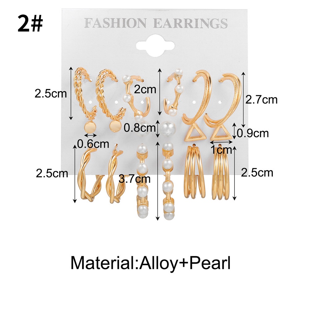 【COD Tangding】9 Pair/set Advanced Good Quality Pearl Earrings Set for Women Gold Earring Creative Retro Earings Fashion Accessories