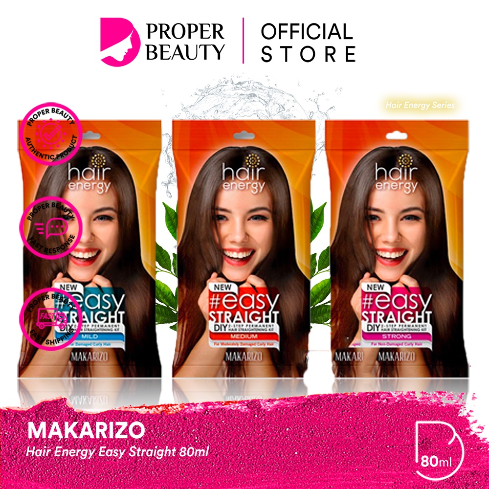 MAKARIZO Hair Energy Easy Straight 80ml Indonesia / Pelurus Rambut Permanen / Mild Medium Strong Neutralizer / #EasyStraight DIY 2-Step Permanent Straightening KIT Cream Milky / 1 2 Step Curly Keriting Gelombang Rebonding Smoothing / Skincare Paket 120ml