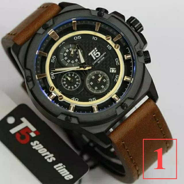 Jam Tangan Pria T5 H 3478 T5 H3478 original leather chronograph bergaransi free box