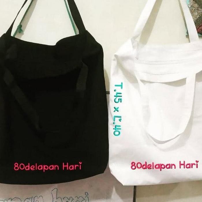 Lukisan / Tote Bag Kanvas 45x40 Shopping Bag Tas Lukis Tas Sablon Shoulder Bag - Hitam Bisa cod