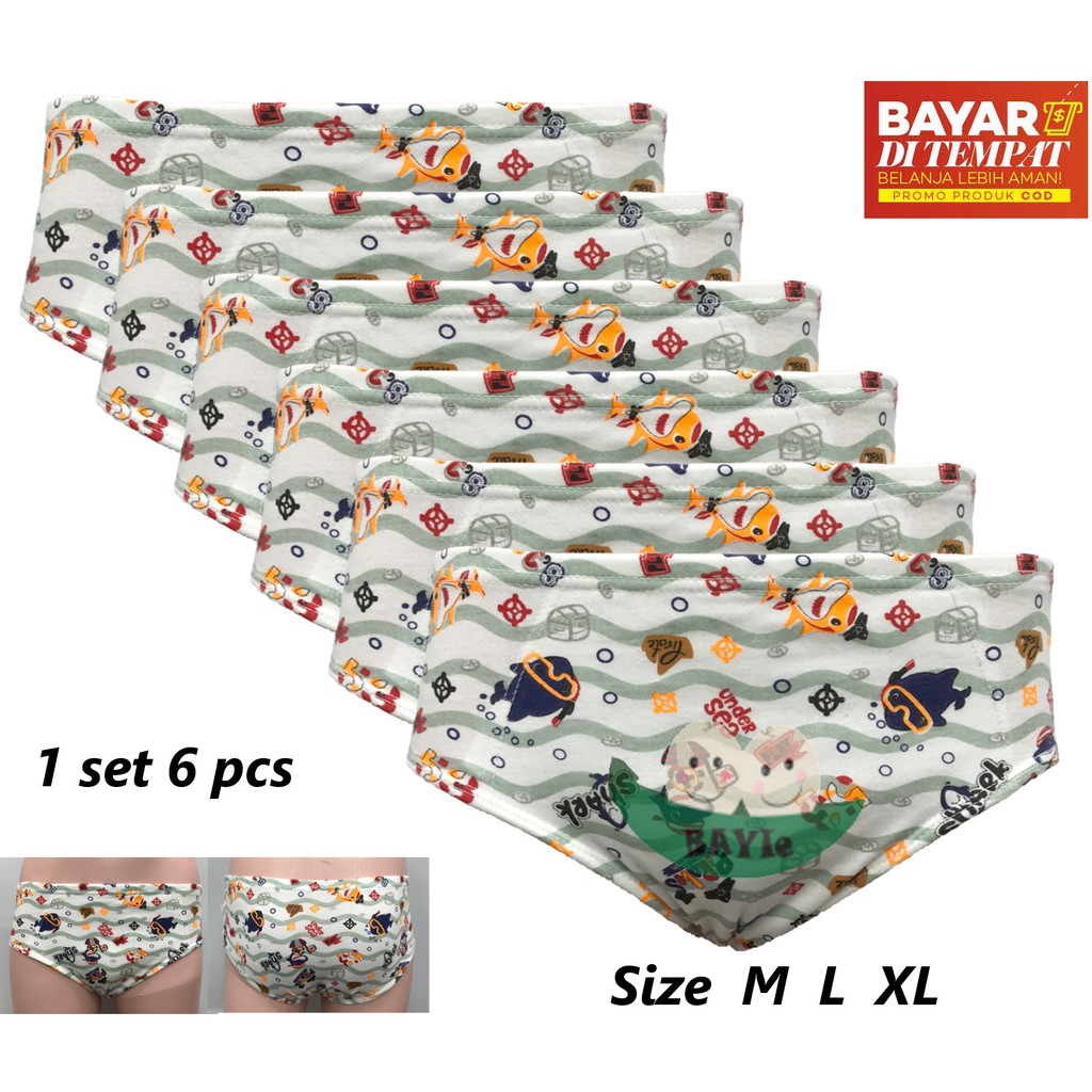 BAYIE - 6 PCS Celana Dalam/CD Anak Laki-laki motif SEA/Kid's Underwear/sempak anak Cowok Size M L XL