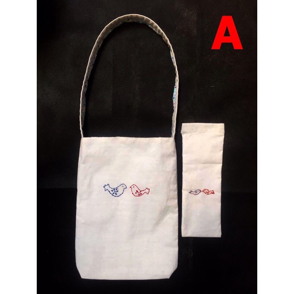 

Set Tas tote dan Kantong pensil kain blacu Sulam