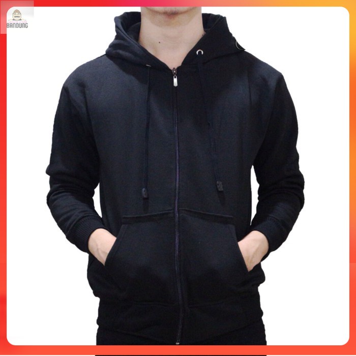 JAKET ZIPPER POLOS HOODIE HITAM / Jaket Polos Hitam