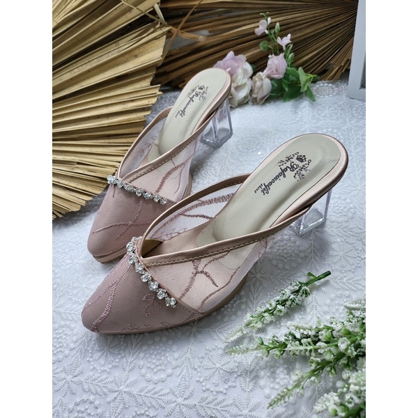 sepatu alexna rosegold 7cm kaca