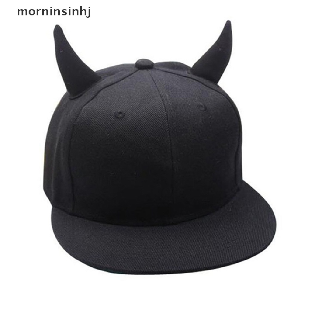 Mor Topi Baseballsnapback Desain Tanduk Iblis Warna Hitam Gaya Hip Hop Adjustable Untuk Priawanita