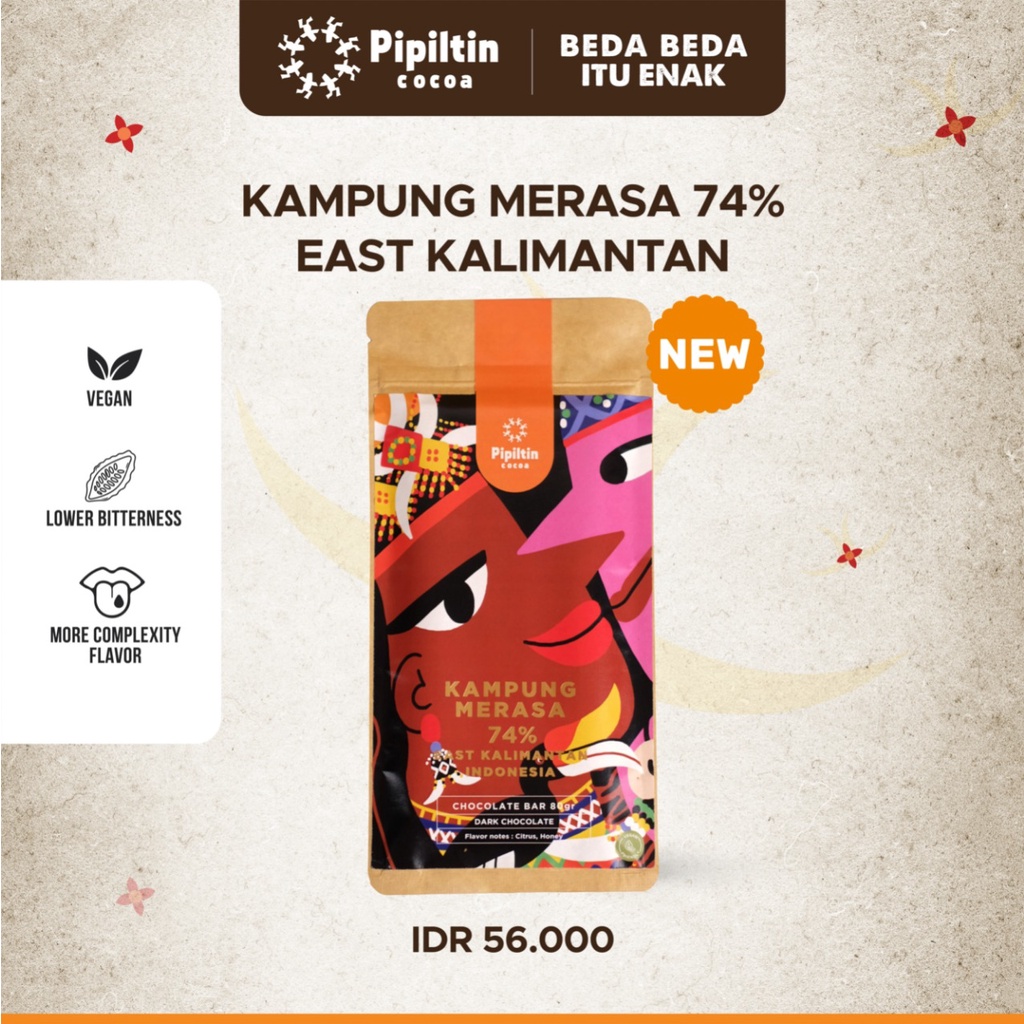 

Pipiltin Cocoa Dark Cokelat - Chocolate Bar Kampung Merasa East Kalimantan 74%