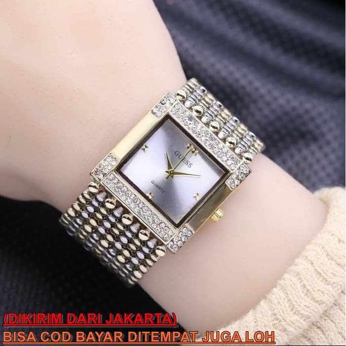 Jam Tangan Wanita/Cewek Simple Elegan Guess Kulit Polos Body Rosegold Super