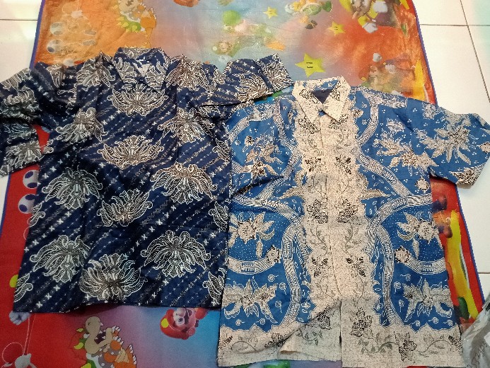 Kemeja Batik Pria Warna Biru Navy Ijo Hijau Modern Lengan Panjang Casual Modis Trendy Masa Kini